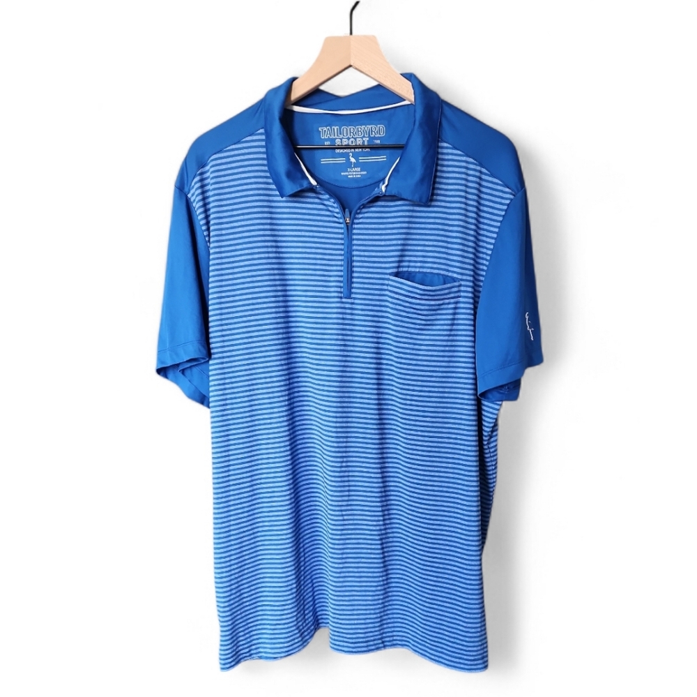 Tailorbyrd  Men's Blue and White Striped Golf Polo Size XL